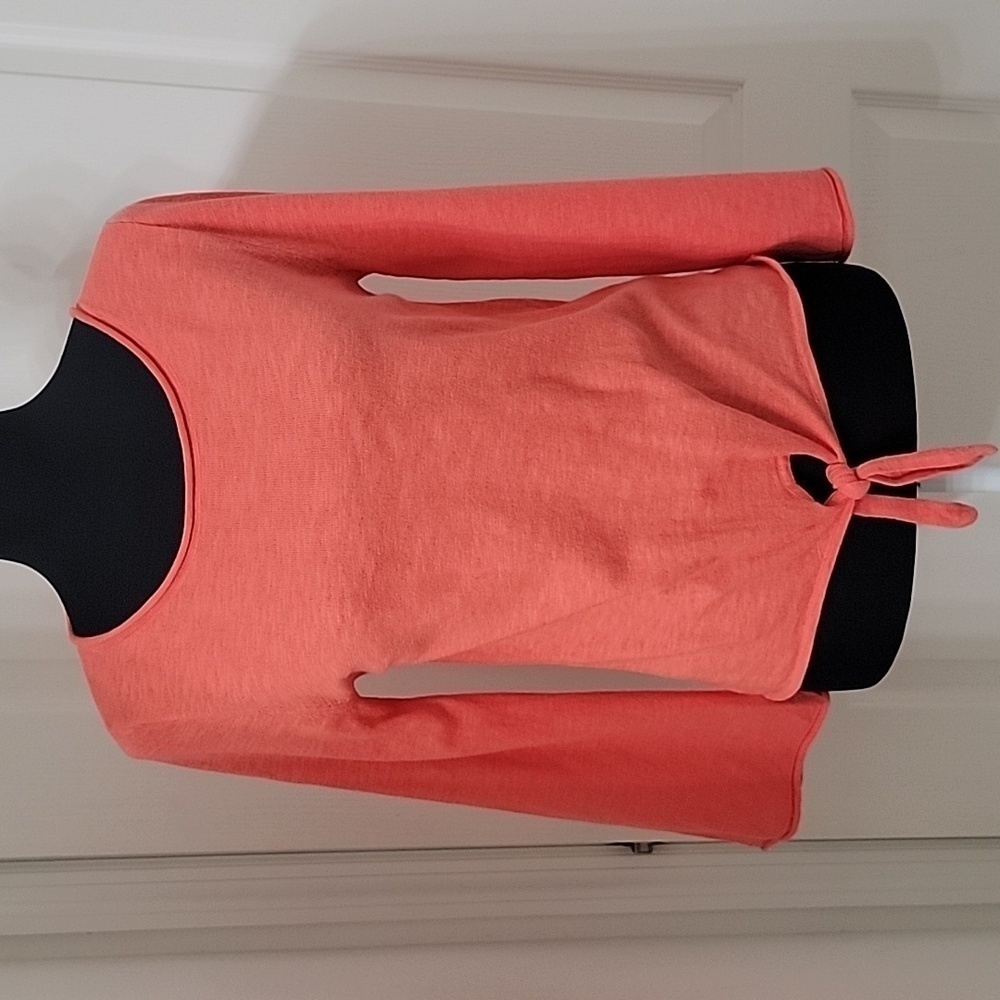 J. Crew Size XS Coral Tie Front Bell Sleeve Round Neck Top Gently Used Condition